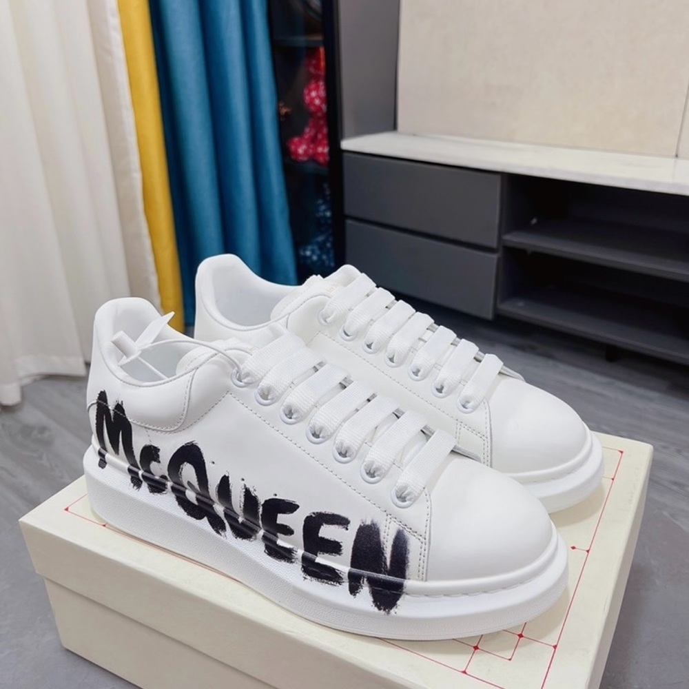 White Sneakers with Black McQueen Logo